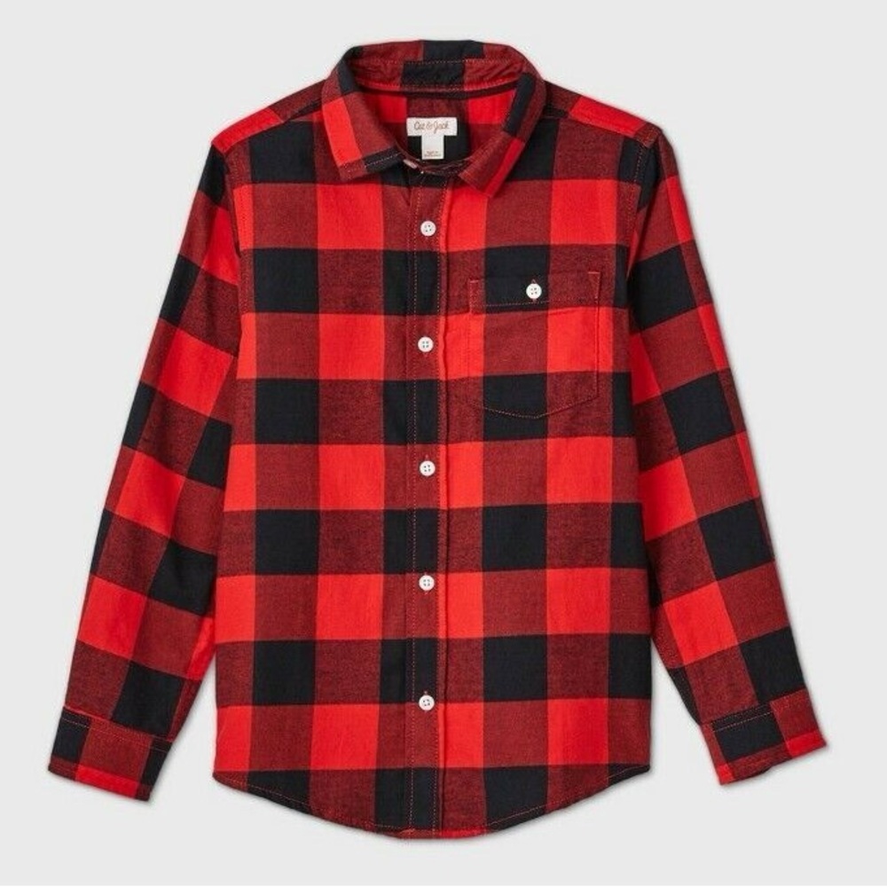 Cat & Jack kids buffalo check red and black button down shirt
